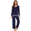 imageWiWi Womens Pajama Sets Soft Long Sleeves Top with Pants PJ 2 Piece Viscose from Bamboo Loungewear Set SXXLCnavy