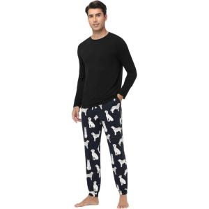 imageWiWi Mens Viscose from Bamboo Pajama Sets Long Sleeve Top and Pants Sleepwear Pjs with Pockets Drawstring SXXLAblackDog