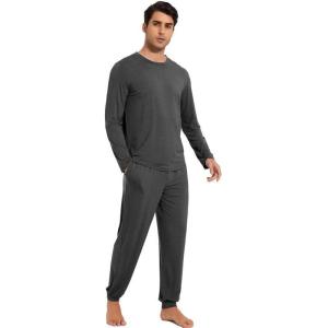 imageWiWi Mens Viscose from Bamboo Pajama Sets Long Sleeve Top and Pants Sleepwear Pjs with Pockets Drawstring SXXLAcharcoal Heather