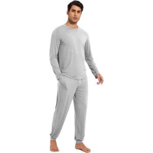 imageWiWi Mens Viscose from Bamboo Pajama Sets Long Sleeve Top and Pants Sleepwear Pjs with Pockets Drawstring SXXLAlight Heather Grey