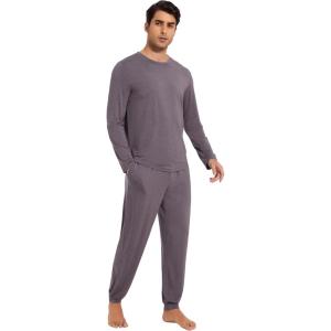 imageWiWi Mens Viscose from Bamboo Pajama Sets Long Sleeve Top and Pants Sleepwear Pjs with Pockets Drawstring SXXLAmisty Grey