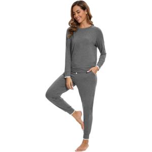 imageWiWi Viscose from Bamboo Womens Pajama Set Soft Long Sleeve Pajamas Sets SXXLBdark Heather Grey