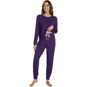 imageWiWi Viscose from Bamboo Womens Pajama Set Soft Long Sleeve Pajamas Sets SXXLBdark Purple