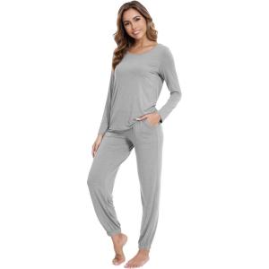 imageWiWi Viscose from Bamboo Womens Pajama Set Soft Long Sleeve Pajamas Sets SXXLCheather Grey