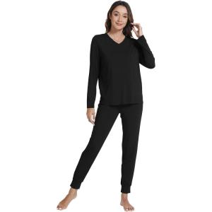 imageWiWi Viscose from Bamboo Womens Pajama Set Soft Long Sleeve Pajamas Sets SXXLEblack