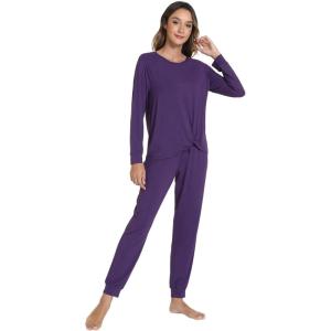 imageWiWi Viscose from Bamboo Womens Pajama Set Soft Long Sleeve Pajamas Sets SXXLFdark Purple