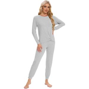 imageWiWi Viscose from Bamboo Womens Pajama Set Soft Long Sleeve Pajamas Sets SXXLFlight Heather Grey