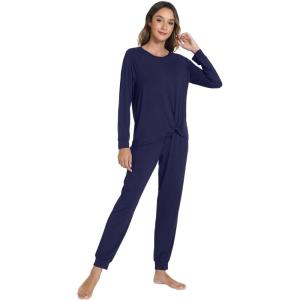 imageWiWi Viscose from Bamboo Womens Pajama Set Soft Long Sleeve Pajamas Sets SXXLFnavy