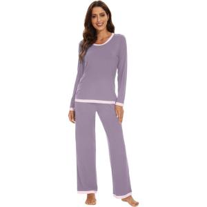 imageWiWi Womens Pajama Sets Soft Long Sleeves Top with Pants PJ 2 Piece Viscose from Bamboo Loungewear Set SXXLAviolet