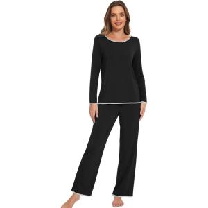 imageWiWi Womens Pajamas Set Soft Long Sleeve Tops and Pants Viscose from Bamboo Sleepwear Lightweight Pj Loungewear SXXLAblack