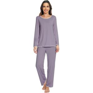 imageWiWi Womens Pajamas Set Soft Long Sleeve Tops and Pants Viscose from Bamboo Sleepwear Lightweight Pj Loungewear SXXLAviolet
