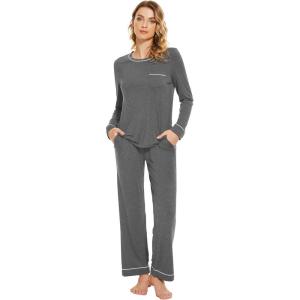 imageWiWi Womens Pajamas Set Soft Long Sleeve Tops and Pants Viscose from Bamboo Sleepwear Lightweight Pj Loungewear SXXLBdark Heather Grey