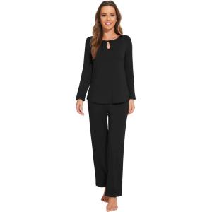 imageWiWi Womens Pajamas Set Soft Long Sleeve Tops and Pants Viscose from Bamboo Sleepwear Lightweight Pj Loungewear SXXLCblack
