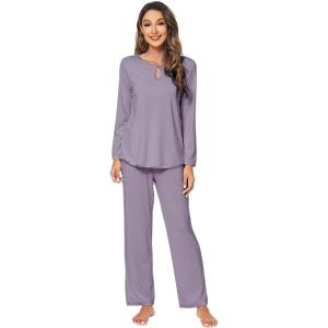 imageWiWi Womens Pajamas Set Soft Long Sleeve Tops and Pants Viscose from Bamboo Sleepwear Lightweight Pj Loungewear SXXLCviolet