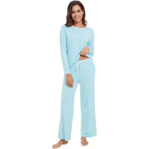 imageWiWi Womens Pajamas Set Soft Long Sleeve Tops and Pants Viscose from Bamboo Sleepwear Lightweight Pj Loungewear SXXLDaqua