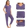 imageWiWi Pajamas for Women Soft Pajama Sets Short Sleeve Tops with Jogger Pants Viscose from Bamboo Pjs SXXLAlavender