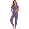 imageWiWi Pajamas for Women Soft Pajama Sets Short Sleeve Tops with Jogger Pants Viscose from Bamboo Pjs SXXLAlavender