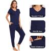 imageWiWi Pajamas for Women Soft Pajama Sets Short Sleeve Tops with Jogger Pants Viscose from Bamboo Pjs SXXLAnavy