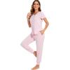 imageWiWi Pajamas for Women Soft Pajama Sets Short Sleeve Tops with Jogger Pants Viscose from Bamboo Pjs SXXLApink