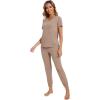 imageWiWi Pajamas for Women Soft Pajama Sets Short Sleeve Tops with Jogger Pants Viscose from Bamboo Pjs SXXLBcamel