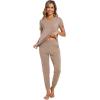 imageWiWi Pajamas for Women Soft Pajama Sets Short Sleeve Tops with Jogger Pants Viscose from Bamboo Pjs SXXLBcamel
