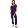 imageWiWi Pajamas for Women Soft Pajama Sets Short Sleeve Tops with Jogger Pants Viscose from Bamboo Pjs SXXLBdark Purple