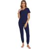 imageWiWi Pajamas for Women Soft Pajama Sets Short Sleeve Tops with Jogger Pants Viscose from Bamboo Pjs SXXLBnavy