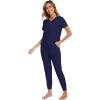 imageWiWi Pajamas for Women Soft Pajama Sets Short Sleeve Tops with Jogger Pants Viscose from Bamboo Pjs SXXLBnavy