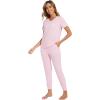 imageWiWi Pajamas for Women Soft Pajama Sets Short Sleeve Tops with Jogger Pants Viscose from Bamboo Pjs SXXLBpink