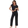 imageWiWi Soft Pajama Set for Women Short Sleeve Viscose from Bamboo Sleepwear Lightweight Loose Pajamas Pjs Sets SXXLAblack