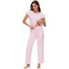 imageWiWi Soft Pajama Set for Women Short Sleeve Viscose from Bamboo Sleepwear Lightweight Loose Pajamas Pjs Sets SXXLApink