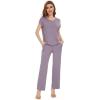 imageWiWi Soft Pajama Set for Women Short Sleeve Viscose from Bamboo Sleepwear Lightweight Loose Pajamas Pjs Sets SXXLAviolet