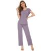imageWiWi Soft Pajama Set for Women Short Sleeve Viscose from Bamboo Sleepwear Lightweight Loose Pajamas Pjs Sets SXXLAviolet