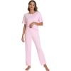imageWiWi Soft Pajama Set for Women Short Sleeve Viscose from Bamboo Sleepwear Lightweight Loose Pajamas Pjs Sets SXXLBpink