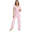 imageWiWi Soft Pajama Set for Women Short Sleeve Viscose from Bamboo Sleepwear Lightweight Loose Pajamas Pjs Sets SXXLDpink