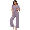 imageWiWi Soft Pajama Set for Women Short Sleeve Viscose from Bamboo Sleepwear Lightweight Loose Pajamas Pjs Sets SXXLFviolet
