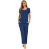 imageWiWi Womens Short Sleeve Pajama Sets Viscose from Bamboo Sleepwear Ladies Soft Loungewear Set Pjs with Pockets SXXLInk Blue