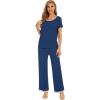 imageWiWi Womens Short Sleeve Pajama Sets Viscose from Bamboo Sleepwear Ladies Soft Loungewear Set Pjs with Pockets SXXLInk Blue