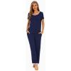 imageWiWi Womens Short Sleeve Pajama Sets Viscose from Bamboo Sleepwear Ladies Soft Loungewear Set Pjs with Pockets SXXLNavy