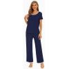 imageWiWi Womens Short Sleeve Pajama Sets Viscose from Bamboo Sleepwear Ladies Soft Loungewear Set Pjs with Pockets SXXLNavy