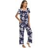 imageWiWi Womens Short Sleeve Pajama Sets Viscose from Bamboo Sleepwear Ladies Soft Loungewear Set Pjs with Pockets SXXLNavy Floral