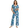 imageWiWi Womens Short Sleeve Pajama Sets Viscose from Bamboo Sleepwear Ladies Soft Loungewear Set Pjs with Pockets SXXLTeal BluePeony