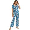 imageWiWi Womens Short Sleeve Pajama Sets Viscose from Bamboo Sleepwear Ladies Soft Loungewear Set Pjs with Pockets SXXLTeal BluePeony