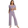 imageWiWi Womens Short Sleeve Pajama Sets Viscose from Bamboo Sleepwear Ladies Soft Loungewear Set Pjs with Pockets SXXLViolet
