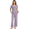 imageWiWi Womens Short Sleeve Pajama Sets Viscose from Bamboo Sleepwear Ladies Soft Loungewear Set Pjs with Pockets SXXLViolet