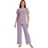 imageWiWi Womens Short Sleeve Pajama Sets Viscose from Bamboo Sleepwear Ladies Soft Loungewear Set Pjs with Pockets SXXLViolet