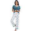 imageWiWi Womens Short Sleeve Pajama Sets Viscose from Bamboo Sleepwear Ladies Soft Loungewear Set Pjs with Pockets SXXLWhiteGreen Dots