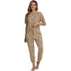 imageWiWi Womens Tracksuit Set Viscose from Bamboo Loungewear 2 Piece Outfit Long Pants Jogger Sets SXXLAbrown Leopard
