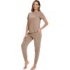 imageWiWi Womens Tracksuit Set Viscose from Bamboo Loungewear 2 Piece Outfit Long Pants Jogger Sets SXXLBcamel