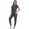 imageWiWi Womens Tracksuit Set Viscose from Bamboo Loungewear 2 Piece Outfit Long Pants Jogger Sets SXXLBcharcoal Heather